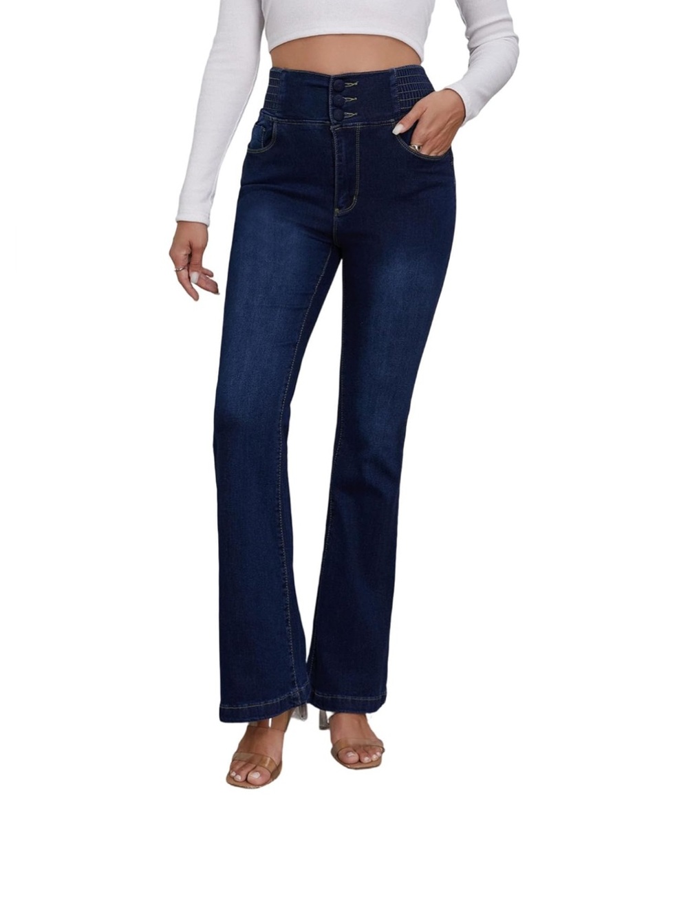 High-Waist Dark Blue Flare Jeans for Women